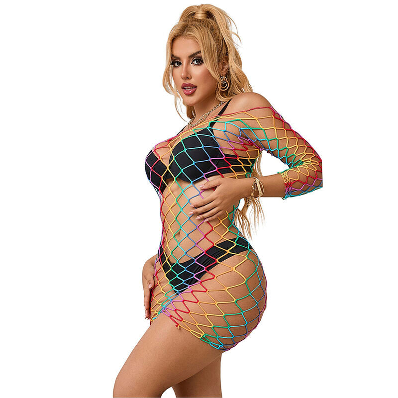 SUBBLIME - 952426 REGENBOGEN-NETZKLEID MIT LANGEN ÄRMELN, EINHEITSGRÖSSE