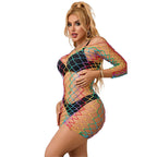 SUBBLIME - 952426 REGENBOGEN-NETZKLEID MIT LANGEN ÄRMELN, EINHEITSGRÖSSE