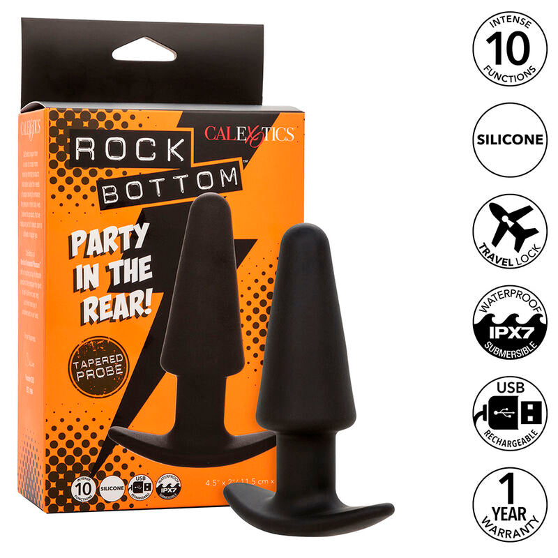 CALEXOTICS - ROCK BOTTOM KONISCHER ANALPLUG 10 VIBRATIONEN SILIKON SCHWARZ