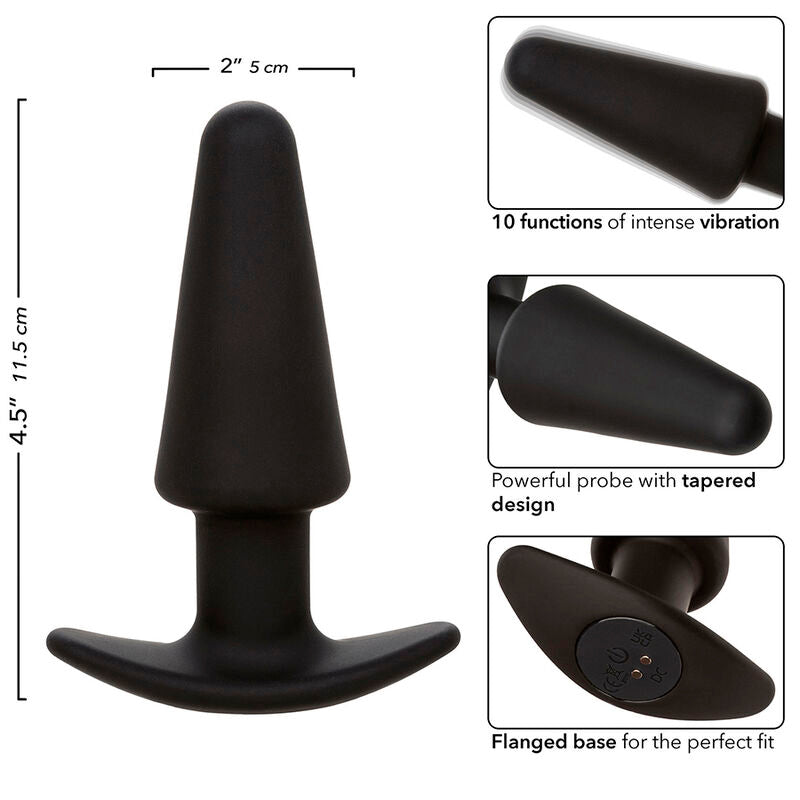 CALEXOTICS - ROCK BOTTOM KONISCHER ANALPLUG 10 VIBRATIONEN SILIKON SCHWARZ