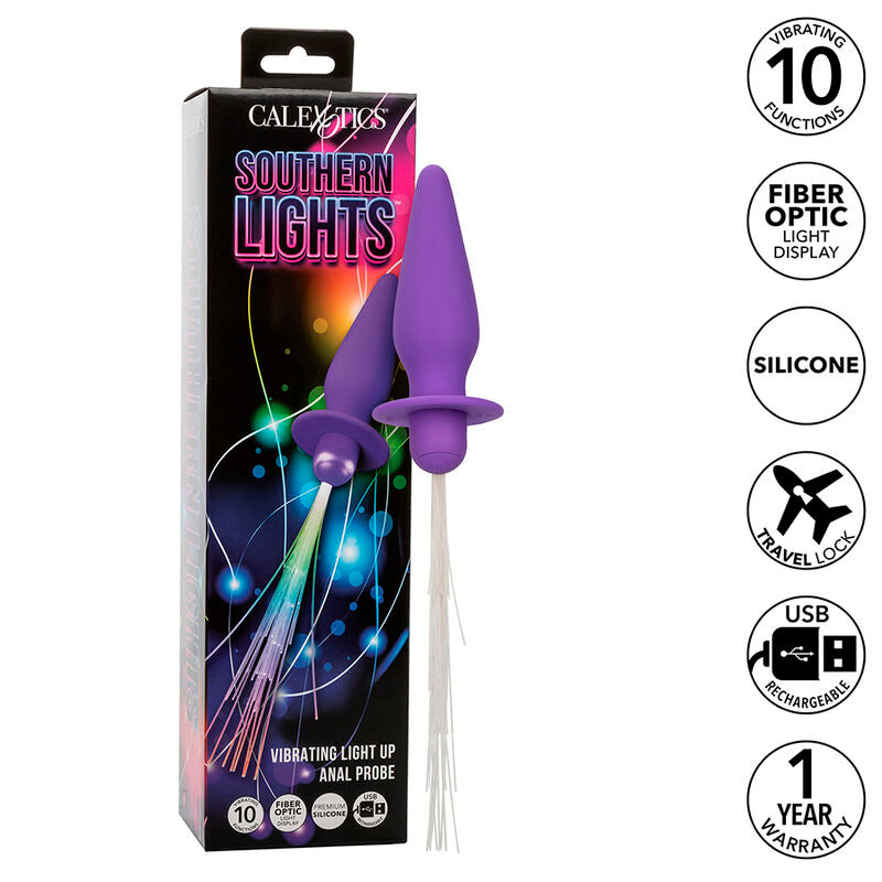 CALEXOTICS - SOUTHERN LIGHTS LEUCHTENDER ANALPLUG 10 VIBRATIONEN SILIKON VIOLETT