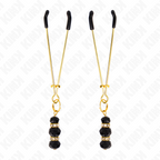 KINK - PINCES À TETON FINES OR AVEC 3 BILLES DE VERRE NOIR 7 CM