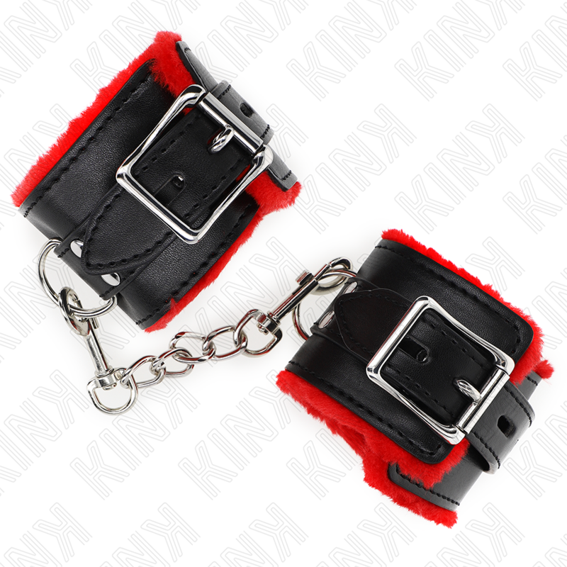 KINK - PELZGEFÜTTERTE HANDGELENKSTÜTZEN MIT VIERECKIGEN LÖCHERN, ROT-SCHWARZER, VERSTELLBARER GÜRTEL 17-29 CM X 6 CM