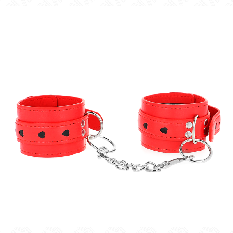 KINK - ROTE HANDGELENKSFESSEL MIT SCHWARZER HERZEINLAGE VERSTELLBAR 21-28 CM X 5,5 CM
