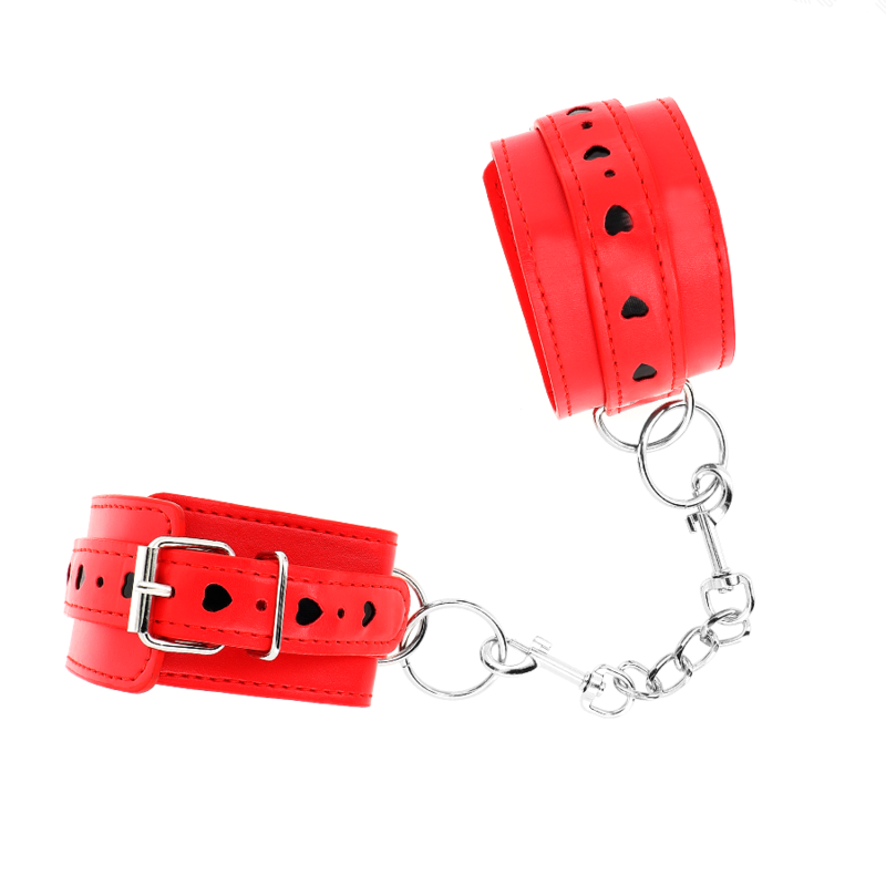 KINK - ROTE HANDGELENKSFESSEL MIT SCHWARZER HERZEINLAGE VERSTELLBAR 21-28 CM X 5,5 CM
