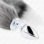 KINK - ANALPLUG GRÖSSE L 10 X 4 CM MIT KÜNSTLICHEM SCHWANZ 40 CM GRAU UND WEISS