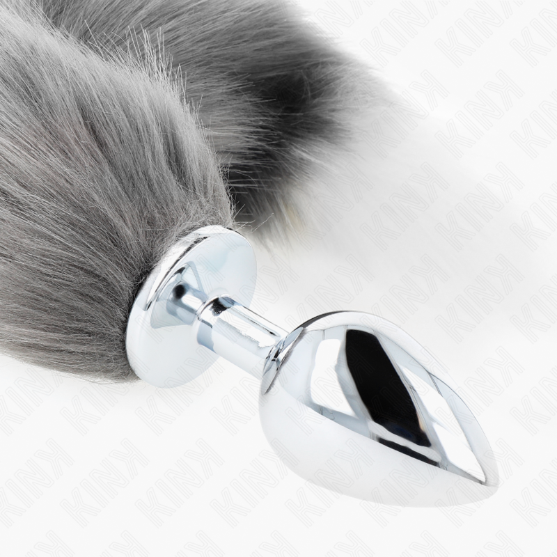 KINK - ANALPLUG GRÖSSE L 10 X 4 CM MIT KÜNSTLICHEM SCHWANZ 40 CM GRAU UND WEISS