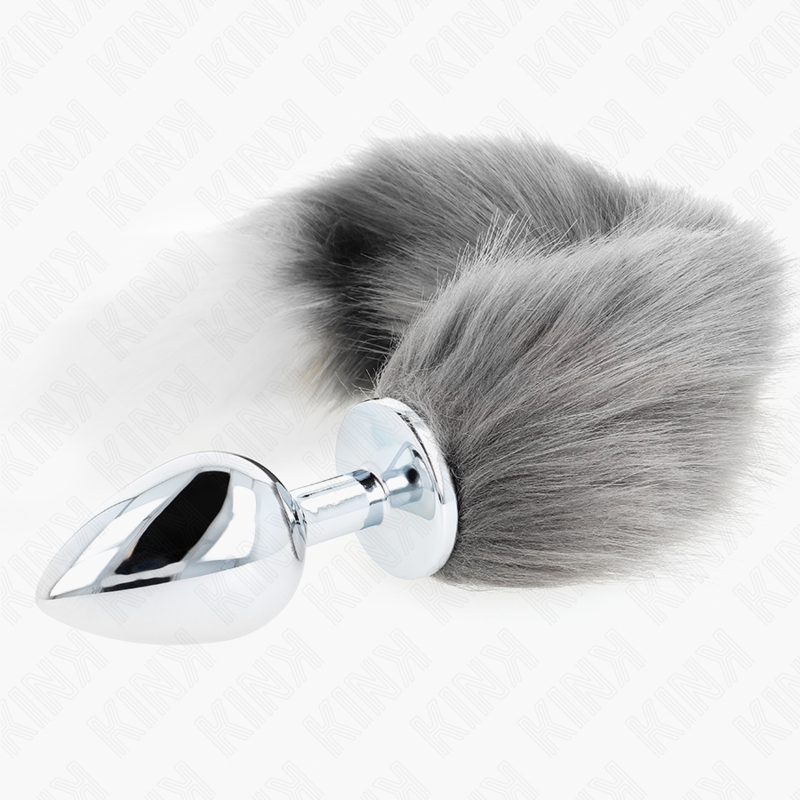 KINK - ANALPLUG GRÖSSE L 10 X 4 CM MIT KÜNSTLICHEM SCHWANZ 40 CM GRAU UND WEISS