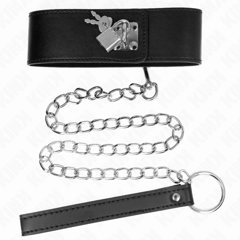 KINK - HALSKETTE MIT GÜRTEL 65 CM MIT BREITEM, VERSTELLBAREM SCHWARZEN ARMBAND 33,5-41 CM X 5 CM