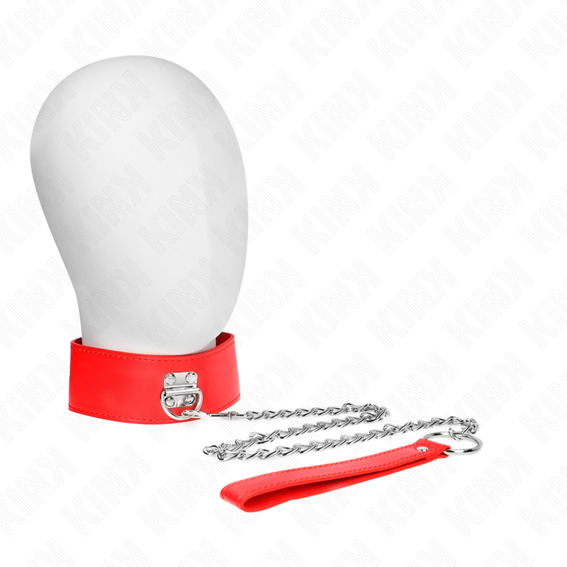 KINK - HALSBAND MIT GÜRTEL 65 CM MIT BREITEM VERSTELLBAREM ROTEN ARMBAND 33,5-41 CM X 5 CM