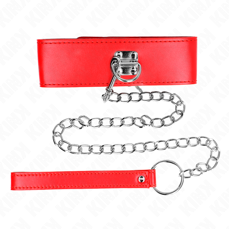 KINK - HALSBAND MIT GÜRTEL 65 CM MIT BREITEM VERSTELLBAREM ROTEN ARMBAND 33,5-41 CM X 5 CM