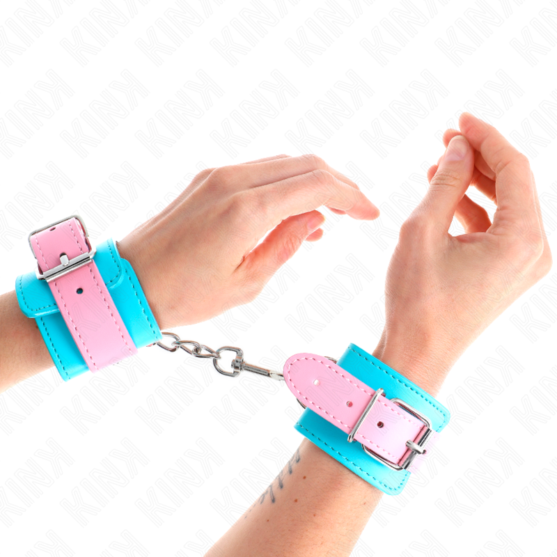 KINK - NIEDLICHE HANDGELENKMANSCHETTEN BLAU/ROSA VERSTELLBAR 16-28 CM X 5 CM
