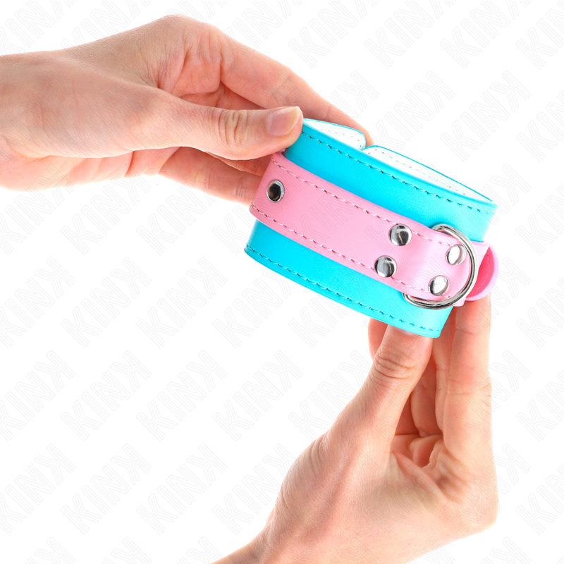 KINK - NIEDLICHE HANDGELENKMANSCHETTEN BLAU/ROSA VERSTELLBAR 16-28 CM X 5 CM