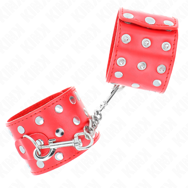 KINK - ARMBANDFESSELN MIT NIETEN UND DRUCKKNÖPFEN ROT VERSTELLBAR 19-24 CM X 5,5 CM