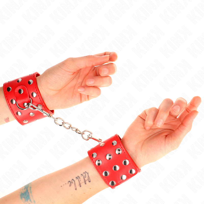 KINK - ARMBANDFESSELN MIT NIETEN UND DRUCKKNÖPFEN ROT VERSTELLBAR 19-24 CM X 5,5 CM