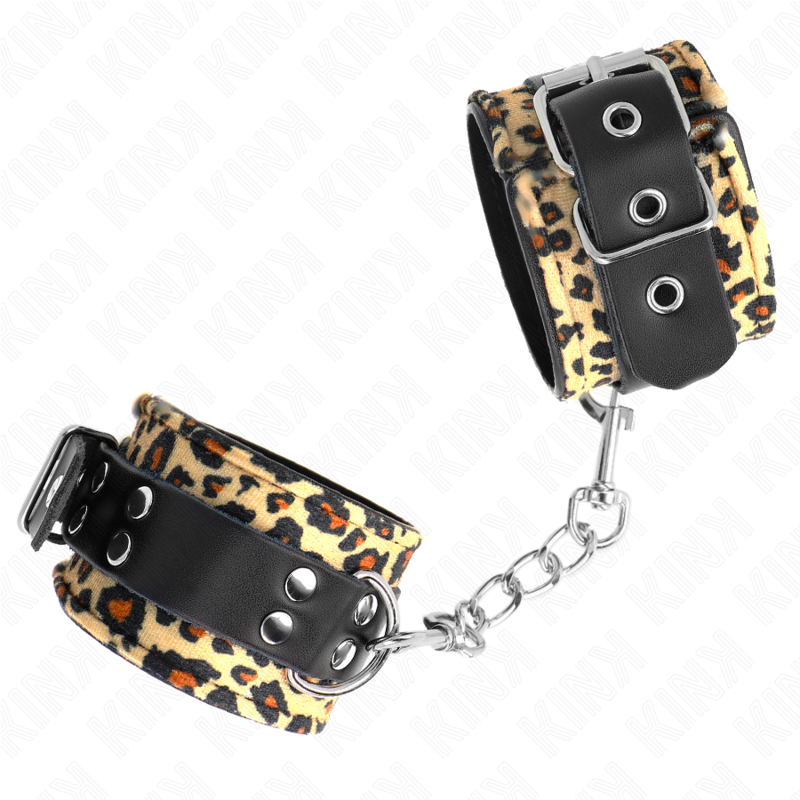 KINK - VERSTELLBARE HANDGELENKFESSEL AUS ECHTEM LEDER MIT LEOPARDENMUSTER 18-29 CM X 5,5 CM