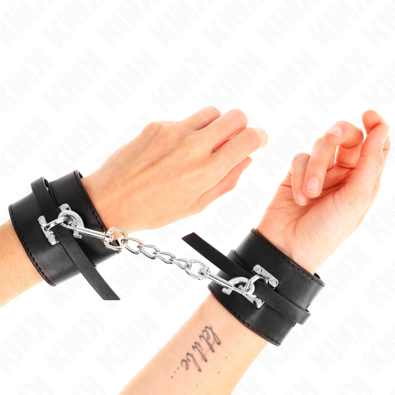 KINK - VERRIEGELBARE LUXUS-HANDGELENKMANSCHETTEN SCHWARZ VERSTELLBAR 14,5-21 CM X 6 CM