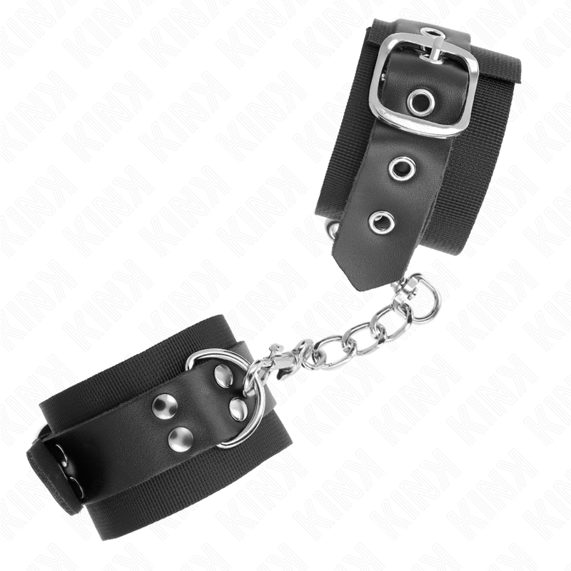 KINK - SCHWARZE NYLON-HANDGELENKMANSCHETTEN MIT VERSTELLBAREM SCHWARZEN LEDERGÜRTEL 19-29 CM X 5,1 CM