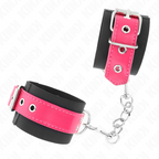 KINK - SCHWARZE NYLON-HANDGELENKMANSCHETTE MIT VERSTELLBAREM HIMBEERROSENEM KUNSTLEDERGURT 19-29 CM X 5,1 CM