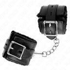 KINK – HANDGELENKMANSCHETTEN, FELLGEFÜTTERT MIT VIERECKLÖCHERN, SCHWARZ UND VERSTELLBAREM SCHWARZEN RIEMEN 17–29 CM X 6 CM