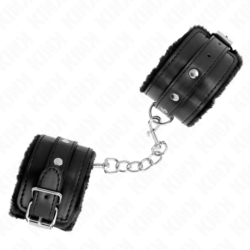 KINK - PREMIUM HANDSCHELLE SCHWARZ MIT DOPPELTER FELLFÜTTERUNG UND VERSTELLBAREM SCHWARZEN RIEMEN 17-29 CM X 6 CM