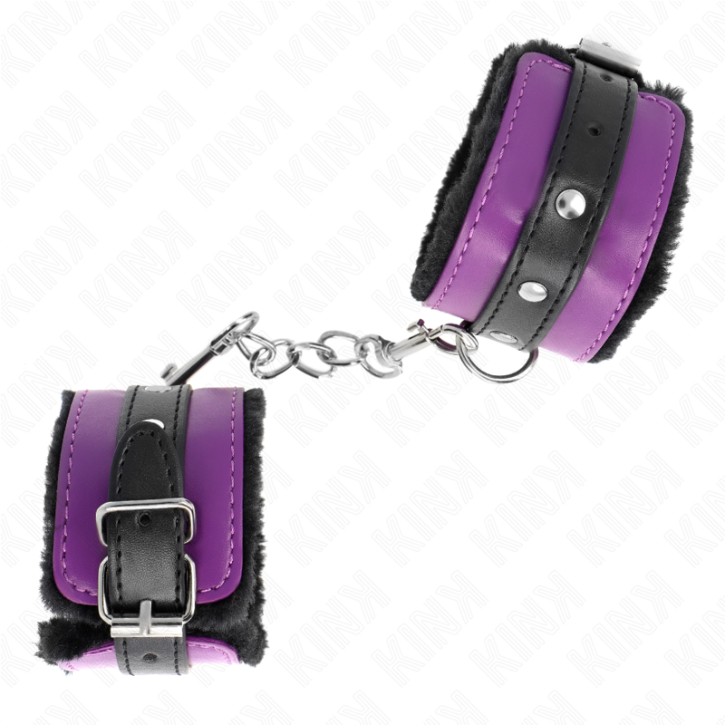 KINK - PREMIUM HANDGELENKSTÜTZEN MIT PELZFUTTER SCHWARZ MIT VERSTELLBAREM VIOLETT/SCHWARZEM RIEMEN 17-29 CM X 6 CM