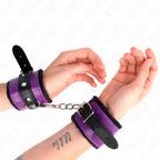KINK - PREMIUM HANDGELENKSTÜTZEN MIT PELZFUTTER SCHWARZ MIT VERSTELLBAREM VIOLETT/SCHWARZEM RIEMEN 17-29 CM X 6 CM