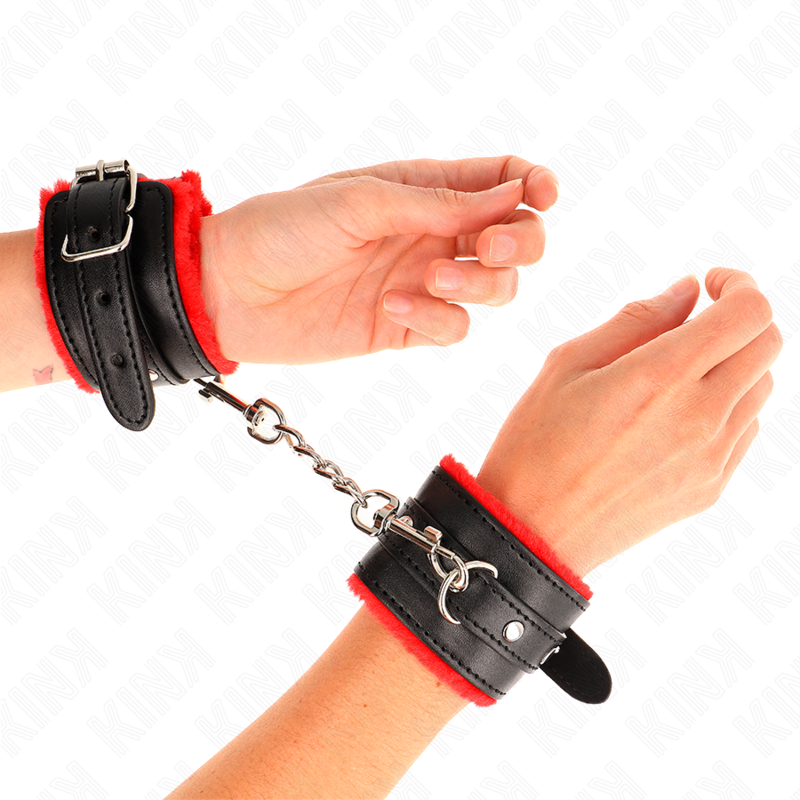 KINK - PREMIUM ROTER PELZGEFÜTTERTER HANDGELENKHALT MIT VERSTELLBAREM SCHWARZEN GÜRTEL 17-29 CM X 6 CM