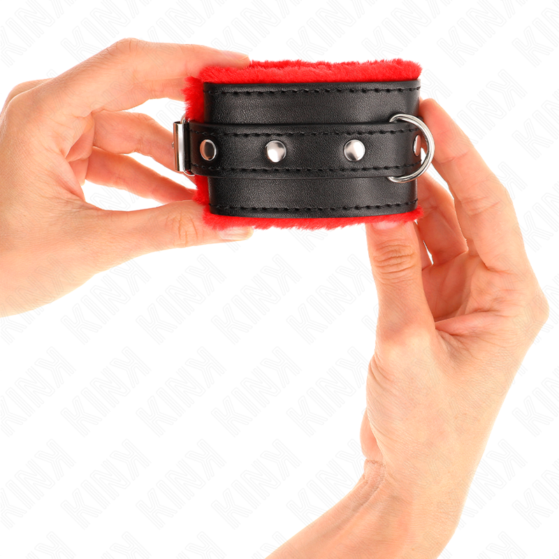 KINK - PREMIUM ROTER PELZGEFÜTTERTER HANDGELENKHALT MIT VERSTELLBAREM SCHWARZEN GÜRTEL 17-29 CM X 6 CM