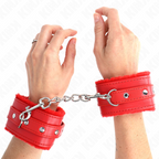 KINK - PREMIUM ROTE, PELZGEFÜTTERTE HANDGELENKMANSCHETTEN MIT VERSTELLBAREM ROTEM GURT 17-29 CM X 6 CM