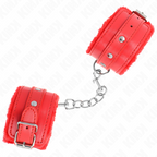 KINK - PREMIUM ROTE, PELZGEFÜTTERTE HANDGELENKMANSCHETTEN MIT VERSTELLBAREM ROTEM GURT 17-29 CM X 6 CM