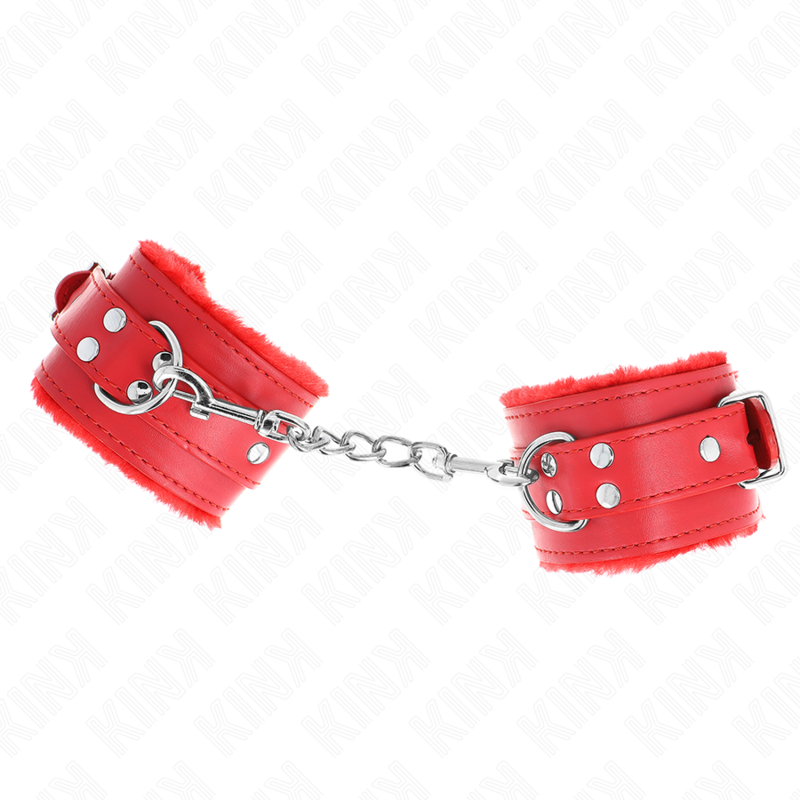 KINK - ROT GEFÜTTERTE HANDGELENKMANSCHETTEN MIT ROTEM, VERSTELLBAREM RIEMEN 17-29 CM X 6 CM