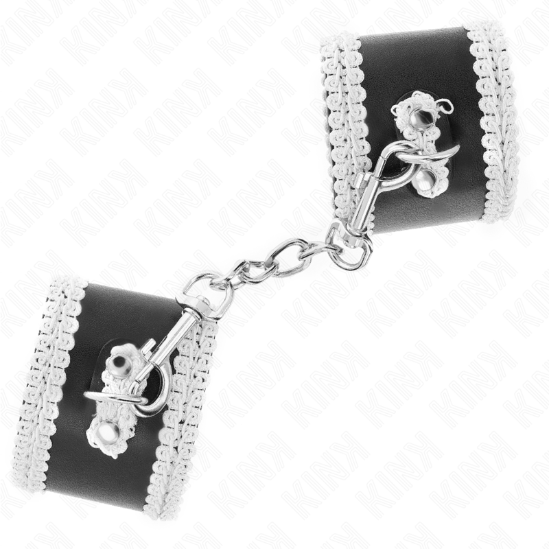 KINK – SCHWARZE HANDGELENKSTÜTZE MIT VERZIERTER WEISSER SPITZE, VERSTELLBAR 20–23 CM X 5,5 CM