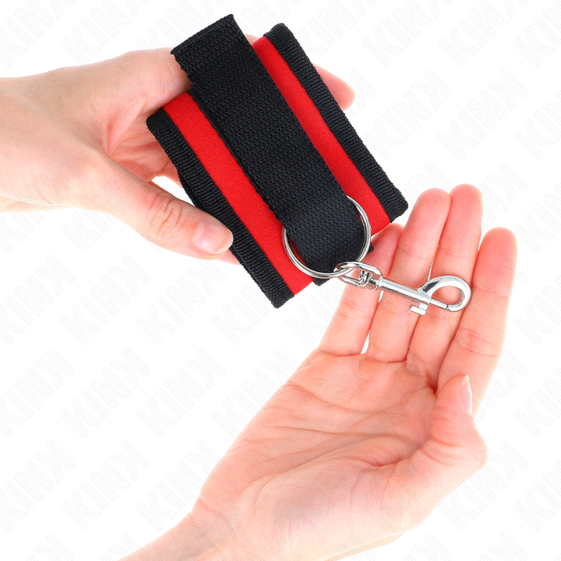 KINK - ROT-SCHWARZE NYLON-HANDGELENKSFESSELN MIT KLETTVERSCHLUSS MODELL 2 VERSTELLBAR 18-35 CM X 6 CM