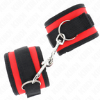 KINK - ROT-SCHWARZE NYLON-HANDGELENKSFESSELN MIT KLETTVERSCHLUSS MODELL 2 VERSTELLBAR 18-35 CM X 6 CM