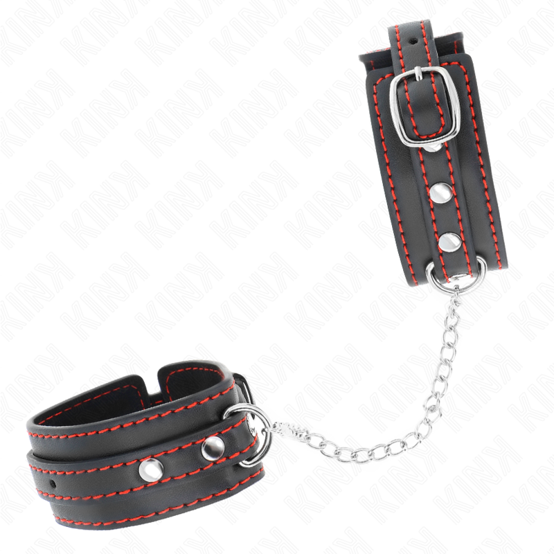 KINK – SCHWARZE HANDGELENKSFESSELN MIT ROTEM, VERSTELLBAREM FUTTER 14-24 CM X 3,5 CM