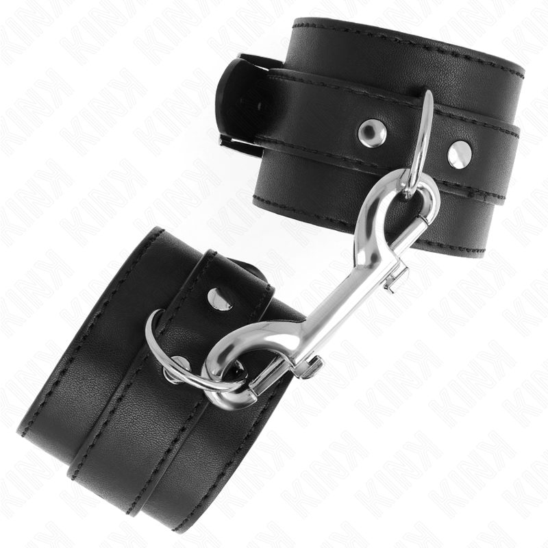 KINK - HANDGELENKSFESSELN - EINREIHIGE NIETEN UND GROSSE VERSTELLBARE SCHWARZE SCHNALLE 17-28 CM X 5 CM