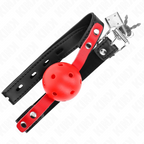 KINK - HOHLE HARTE KUGEL ROT 4 CM WITZARMBAND SCHWARZ 60 x 2 CM VERSTELLBAR 37-52 CM