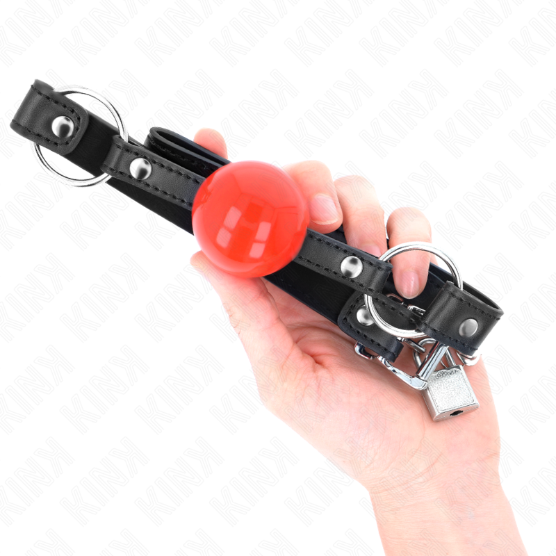 KINK - BALLKNEBEL 4 CM MIT SCHLOSS ROTER BALL SCHWARZES ARMBAND 60 x 2 CM
