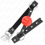 KINK - BALLKNEBEL 4 CM MIT SCHLOSS ROTER BALL SCHWARZES ARMBAND 60 x 2 CM