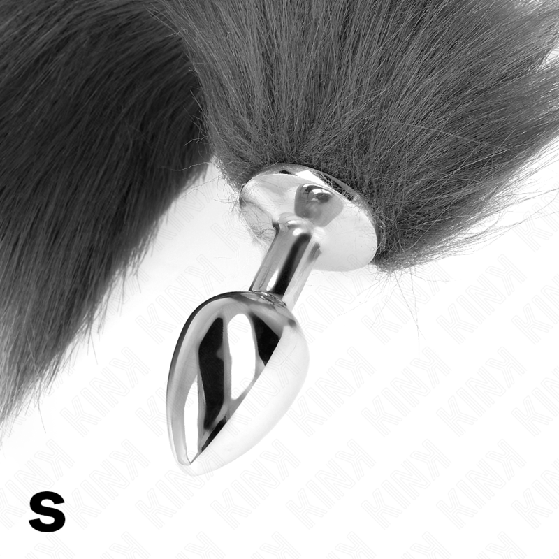 KINK - ANALPLUG GRÖSSE S 7 X 3 CM MIT KÜNSTLICHEM SCHWANZ 40 CM GRAU UND WEISS