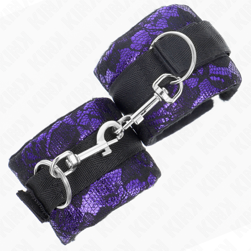 KINK - HANDGELENKMANSCHETTEN KURZ AUS SAMTSPITZEN UND LILA/SCHWARZEM NYLONBAND 23 X 6,5 CM