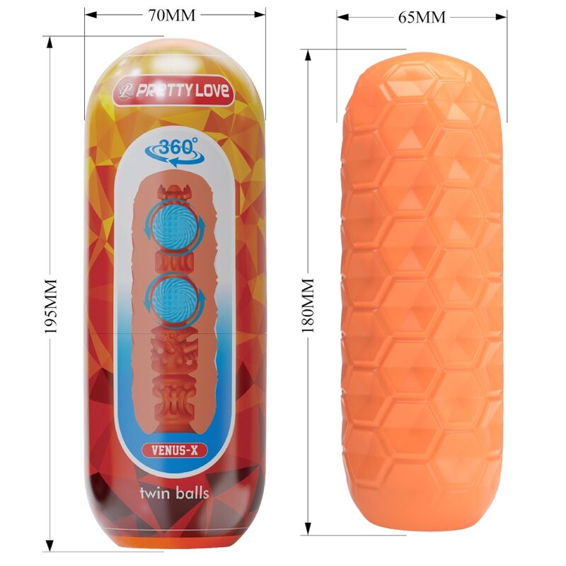 PRETTY LOVE – ZWEIKUGELIGER MASTURBATOR FÜR MÄNNER, ORANGE