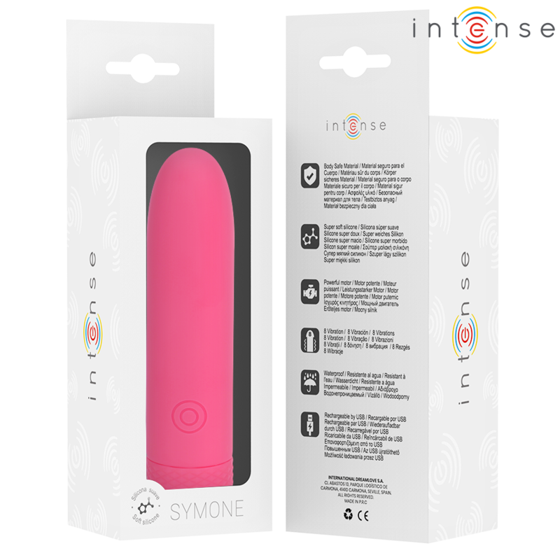 INTENSE - SYMONE BULLET VIBRATOR USB WIEDERAUFLADBAR 8 VIBRATIONSSTUFEN PINK 10 X 2,2 CM