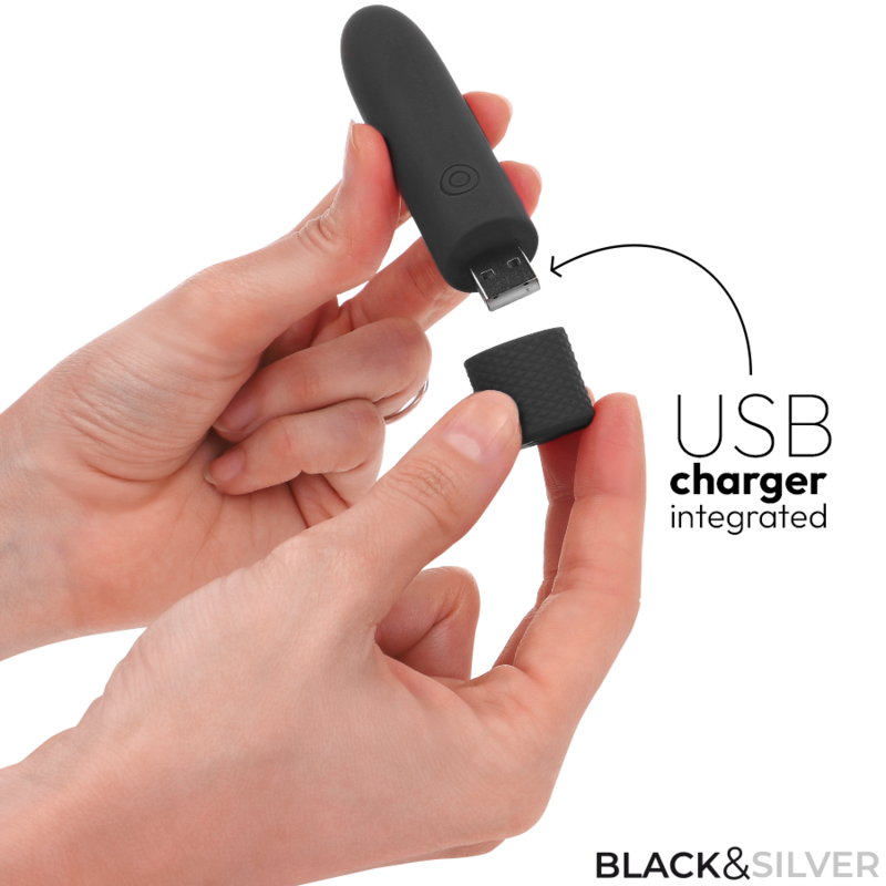 BLACK & SILVER - GERI BULLET VIBRATOR AUFLADBAR USB 8 VIBRATIONEN SCHWARZ 10 X 2,2 CM
