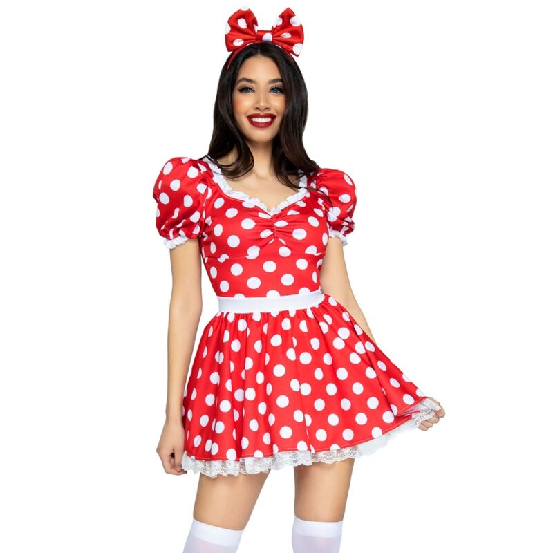 LEG AVENUE - GEPUNKTETES KLEID + ROT/WEISSES STIRNBAND M