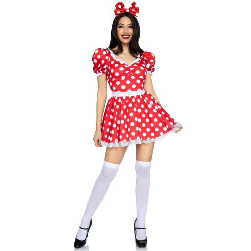 LEG AVENUE - GEPUNKTETES KLEID + ROT/WEISSES STIRNBAND M