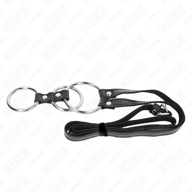 KINK - DREIFACHER METALL-PENISRING 3,8 CM BIS 5 CM MIT 112 CM LEDERGÜRTEL