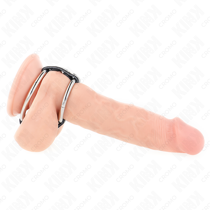 KINK - DOPPELPENISRING AUS METALL VON 3,8 CM BIS 5 CM MIT LEDERVERBINDUNG