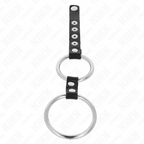 KINK - DOPPELPENISRING AUS METALL VON 3,8 CM BIS 5 CM MIT LEDERVERBINDUNG